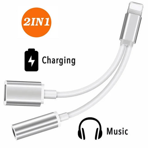 Lightning 3.5mm Headphones Jack Adapter iPhone 2 1 Charger Aux Audio Splitter