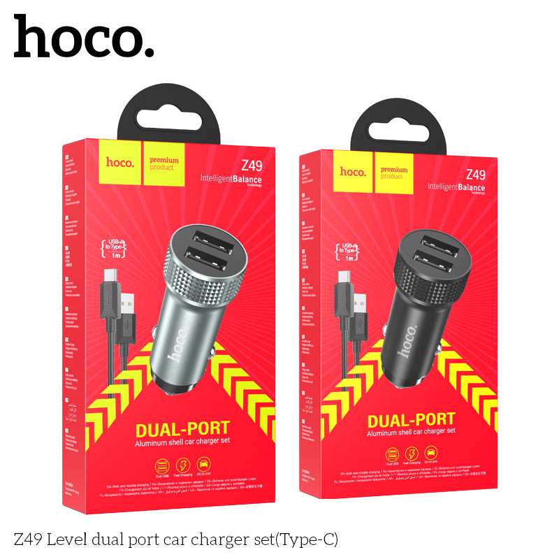 Hoco Z49 Level dual port car charger set with Type C data cable