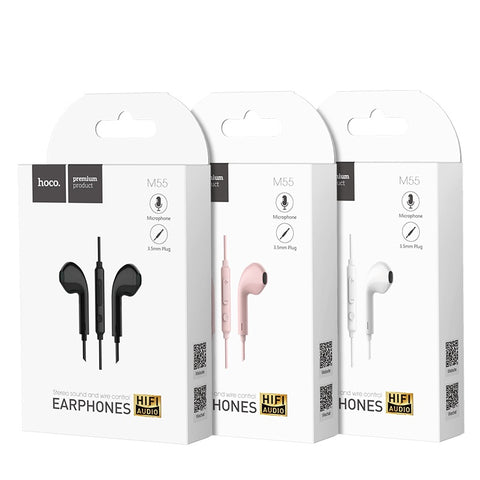 Hoco M55 Memory sound universal earphones with mic 3.5mm jack Wired Pink color