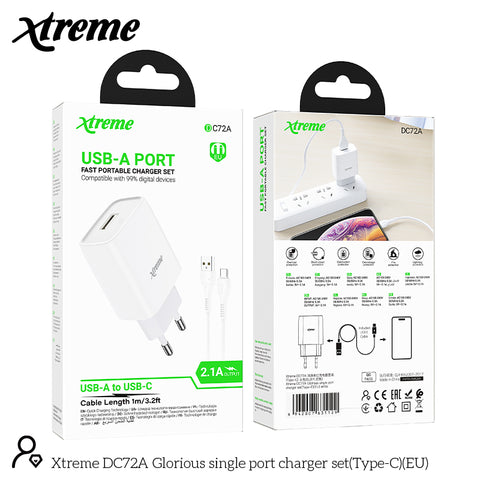 Xtreme C72A Fast portable Plus charger set with Type C cable 2.1 Amp Eu Version