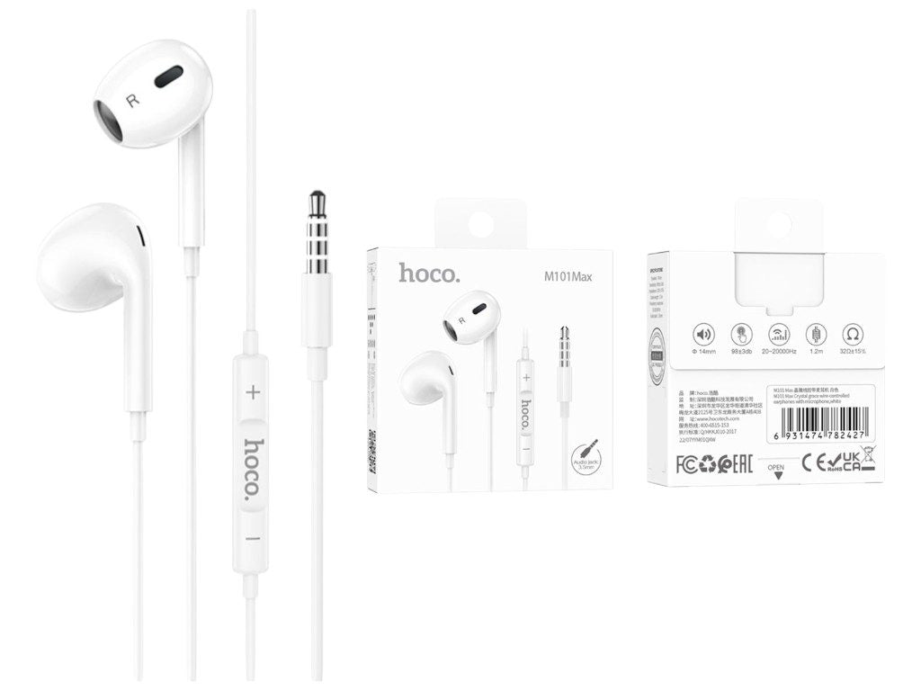 Hoco M101 Max Crystal grace wire-controlled earphones with microphone White