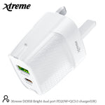 Xtreme C85B Bright Dual Port Quick Wall charger PD20W + QC3.0 UK Plug USB+C Port