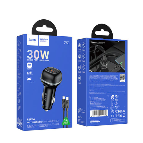 Hoco Z58 Single port PD30W car charger with Type C to Lightning cable