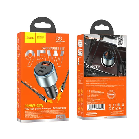 Hoco NZ9 95W Dual Type C and Usb car charger with C-C Data cable