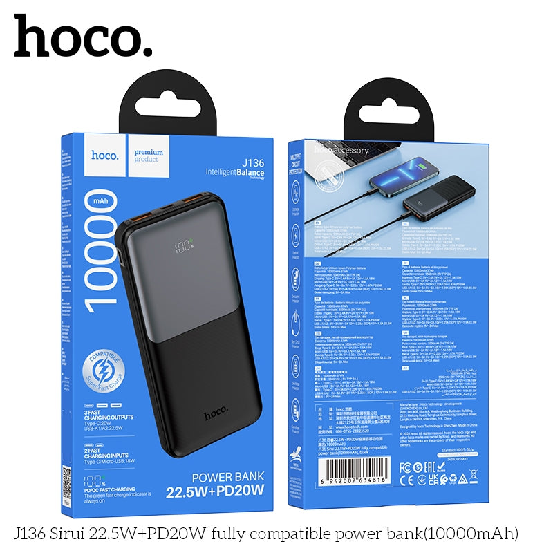 Hoco J136 Sirui Fully Compatible 22.5W+PD20W Power Bank 10000mAh