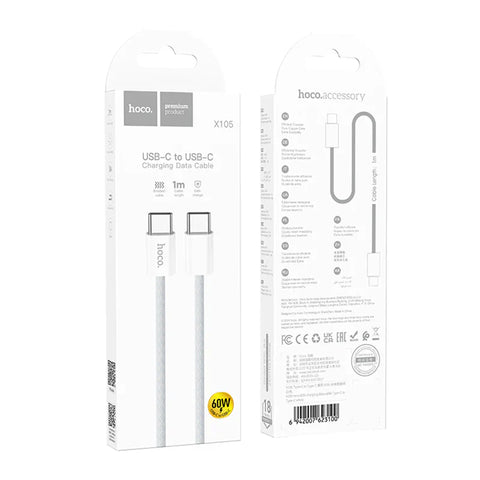 Hoco X105 60W Type-C To Type-C Charging Data Cable White