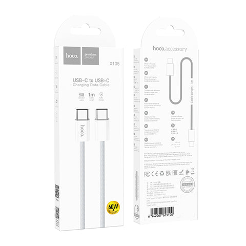 Hoco X105 60W Type-C to Type-C Charging Data Cable White