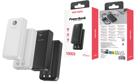 Vendens Pb047 10000 Pd power bank 22.5w with cables digital display