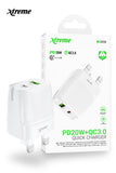 Xtreme C85B Bright Dual Port Quick Wall charger PD20W + QC3.0 UK Plug USB+C Port