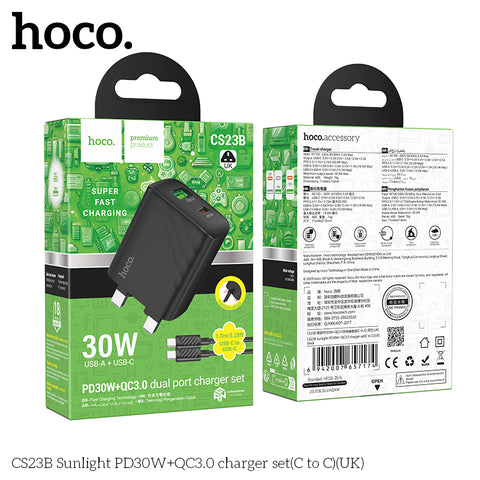 Hoco CS23B 30W Pd Dual Port Super Fast charger with c-c cable