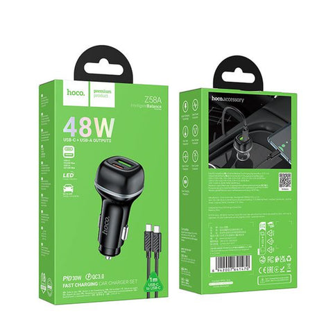 Hoco Z58A 48W Dual port + PD30W+QC3.0 car charger With C to Lightning cable