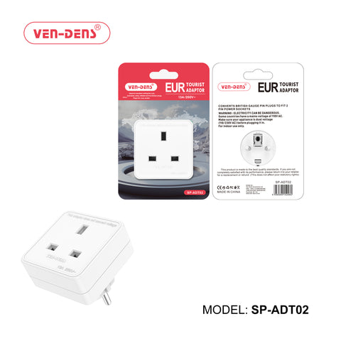 Vendens Adt02 Eu Tourist Adaptor 3 To 2 Pin