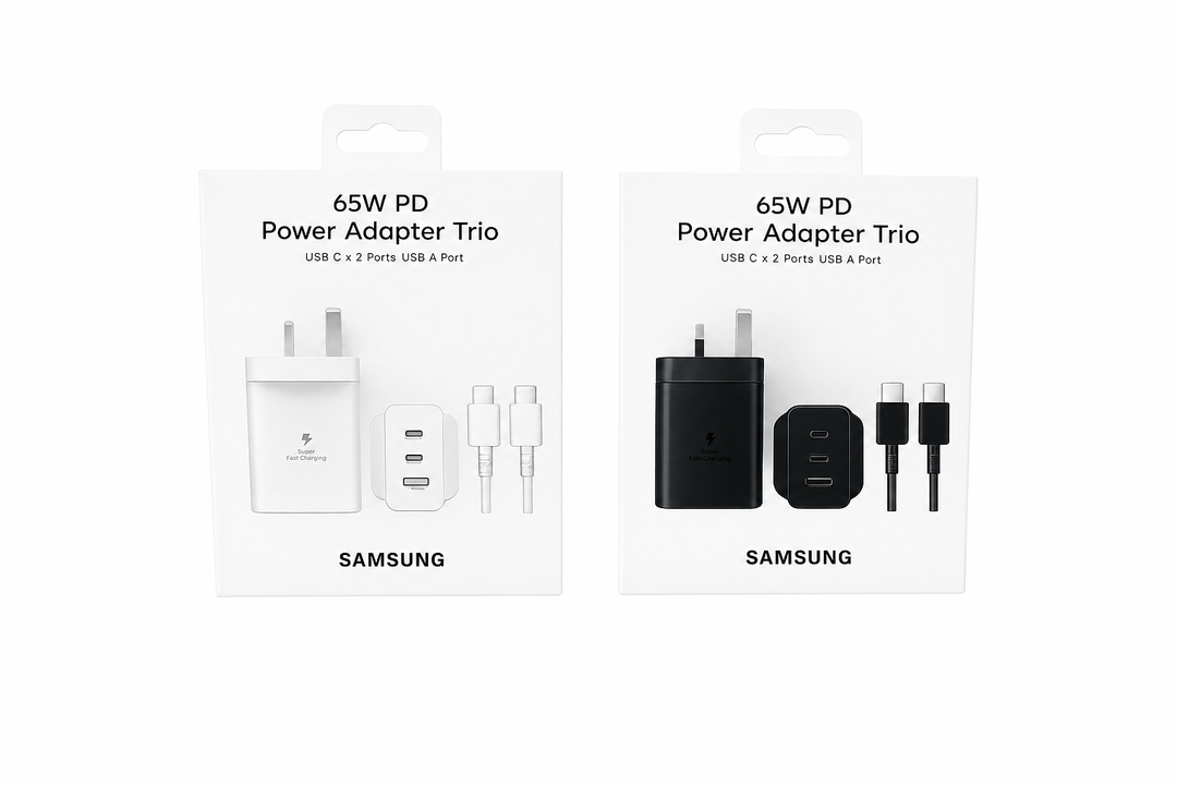 Samsung Super Fast 65w PD power adaptor Trio with Cable Black