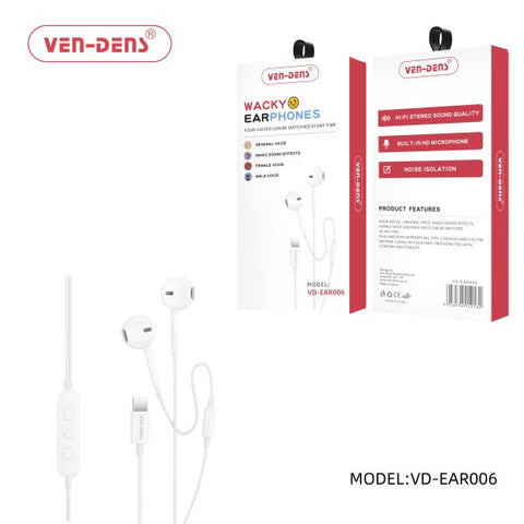 Vendens Ear006 wacky earphones, voice changer type c earphone, four voice switch