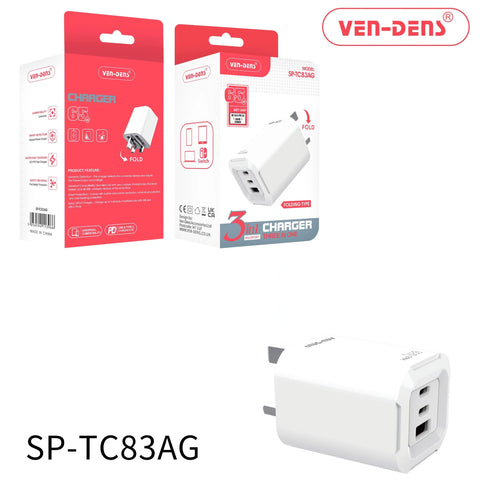 Vendens Tc83Ag 65W 3 In 1 Pd Plug Foldable