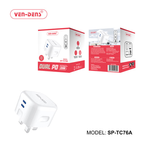 Vendens TC76A 20W Dual PD Port Charger Plug