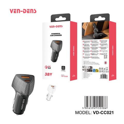 Vendens Cc021 38w dual port Pd+ Usb powerful car charger