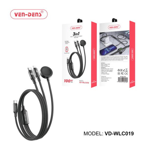 Vendens Wlc019 100W 3 in 1 Type-C to Type-C+ Lightning+ iWatch Charger