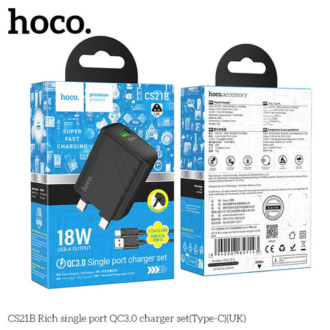 Hoco Cs21B 18w Fast charger with Type C cable Combo