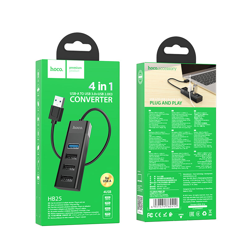 Hoco Hb25 Easy Mix 4-In-1, Usb Male To Usb3.0 Female + Usb2.0*3 Female