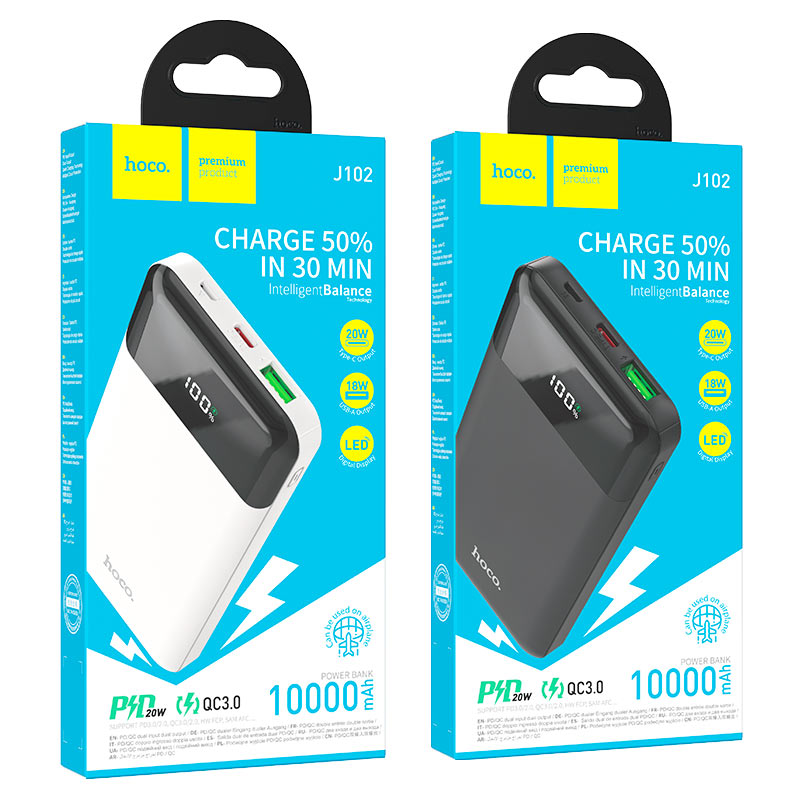 J102 PD20W+QC3.0 power bank 10000mAh Black