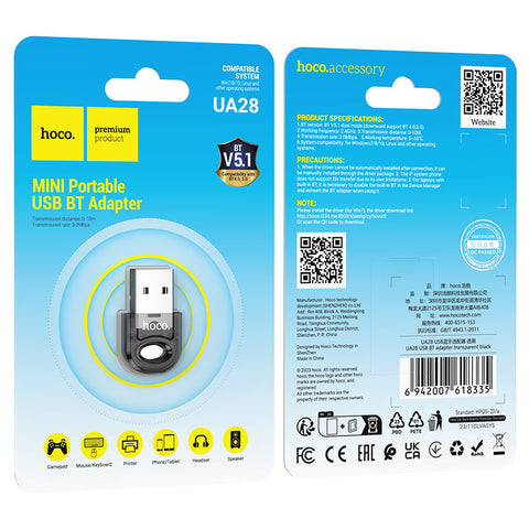 Hoco UA28 USB Bluetooth Dongle Transparent