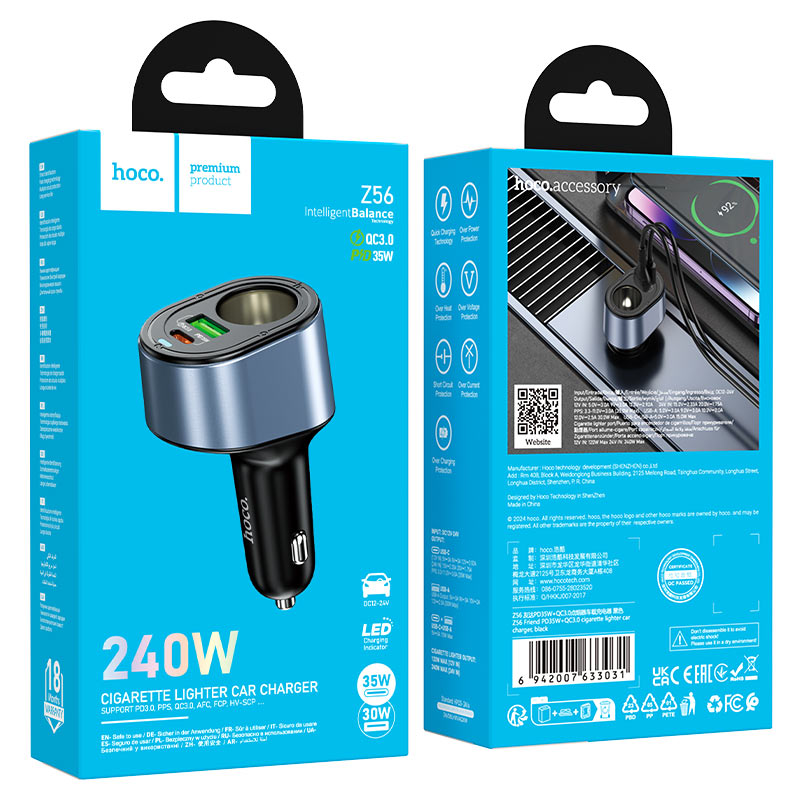 Hoco Z56 Car Charger 35W with cigarette lighter slot