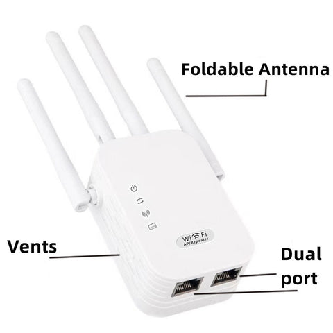 300M Wireless Wifi Repeater Router Signal Booster Extender Amplifier With 4 Antenna - Uk Plug