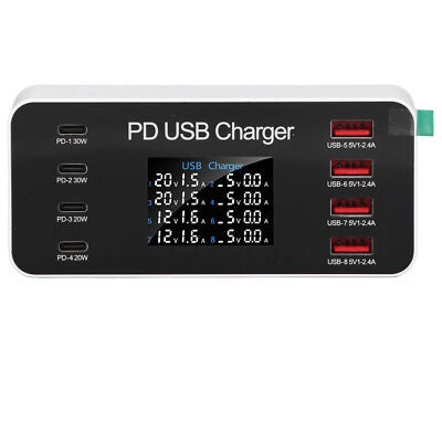 Wlx-A9- 65W Pd + Usb Smart Lcd Display Charger Voltage Reader 8 Ports