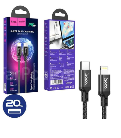 Hoco X14 Double Speed Lightning PD 20W Charging Data Cable 1M Black