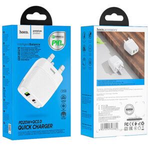 Hoco C85B Dual Port Wall charger PD20W + QC3.0 UK Plug USB+C Port