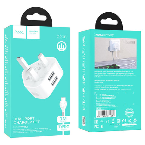Hoco Wall charger C90B Grandiose Dual USB UK Charging Set
