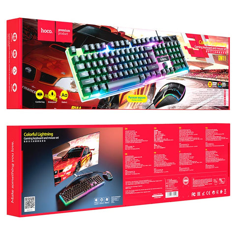 Hoco GM11 Terrific glowing, gaming keyboard and mouse set, USB connection, LED tri-color rainbow light,